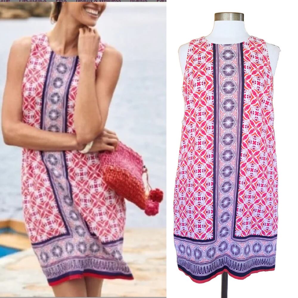 TOMMY BAHAMA Tropical Terrazza Sleeveless Linen Shift Dress Small Paradise Pink